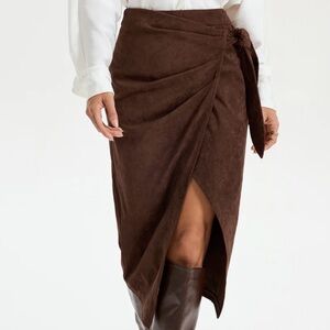 Commense Chocolate Brown Wrap Midi Skirt with Side Knot